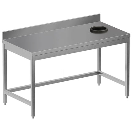 Clearing table with waste disposal hole + rear upstand