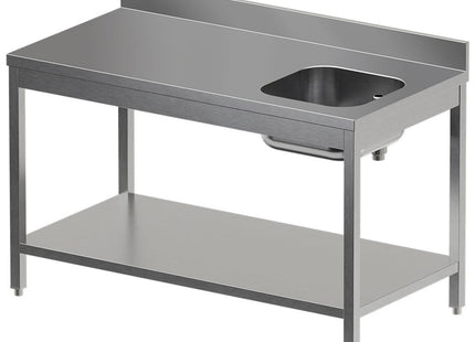 Chef's table with lower shelf, right sink + rear upstand