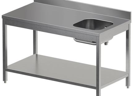 Table de chef avec tablette inférieure, évier droit + dosseret arrière