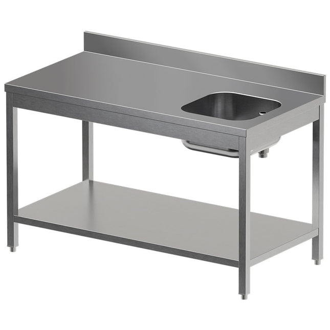 Table de chef avec tablette inférieure, évier droit + dosseret arrière
