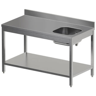 Table de chef avec tablette inférieure, évier droit + dosseret arrière