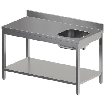 Chef's table with lower shelf, right sink + rear backsplash
