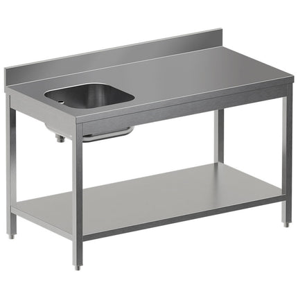 “Chef's” table with lower shelf, left sink + rear upstand