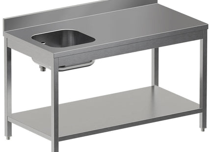 “Chef's” table with lower shelf, left sink + rear upstand
