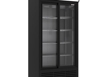 Dryckesdisplay positiv ventilerad, 783 liter, 2 skjutbara Dörrar, med ljuslåda, SVART