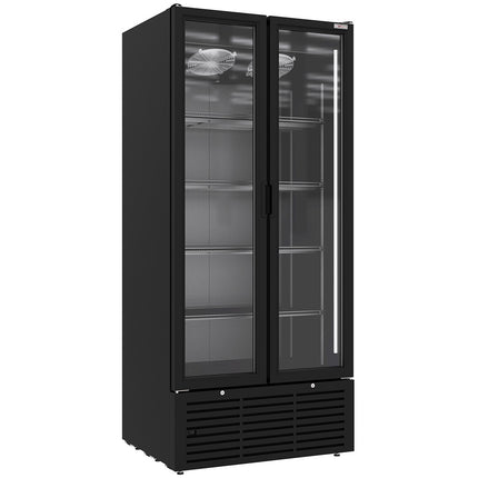 Présentoir à boissons à ventilation positive, 804 litres, 2 portes battantes, NOIR