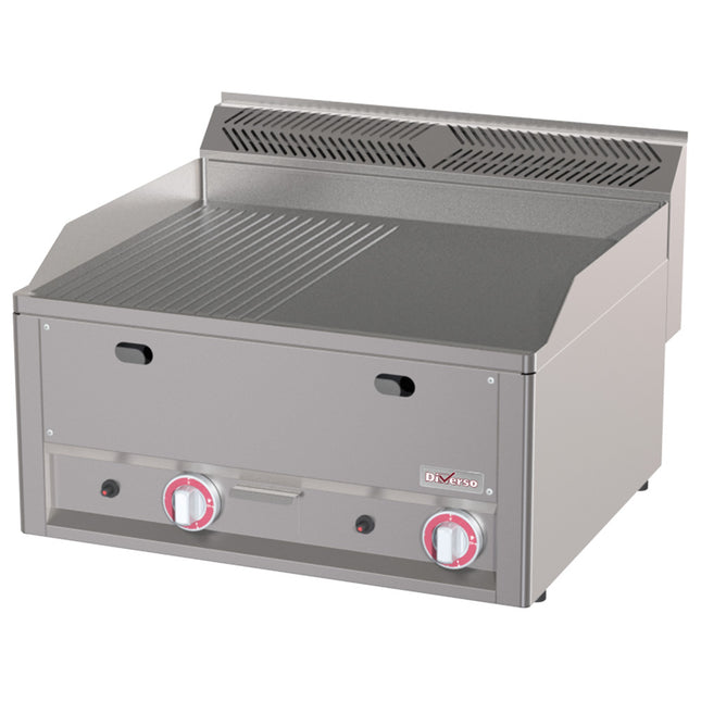 Dubbel gasgrill, 1/2 slät 1/2 räfflad -Topp-