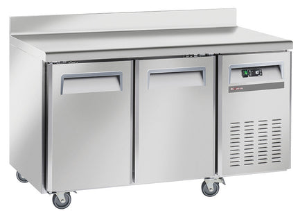 Freezing table, ventilated, 2 doors GN 1/1, with backsplash, on wheels, 2 with brakes