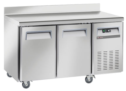 Freezing table, ventilated, 2 doors GN 1/1, with backsplash, on wheels, 2 with brakes