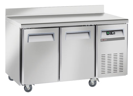 Cooling table, ventilated, 2 doors GN1/1, with backsplash, on wheels, 2 with brakes