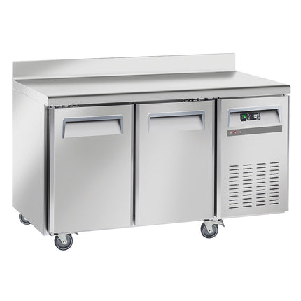 Cooling table, ventilated, 2 doors GN1/1, with backsplash, on wheels, 2 with brakes