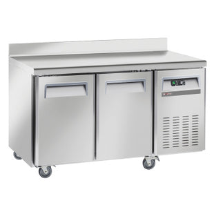 Cooling table, ventilated, 2 doors GN1/1, with backsplash, on wheels, 2 with brakes