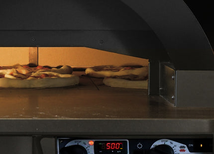 Statisk kuppelovn, fast dæk, 6 pizzaer (Ø 33) med stativ på hjul - SORT