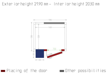 Rom ISO 80 med gruppe, int. dempet. 1430 x 1230 xh 2030 mm (3,57 m³)