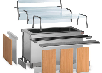 Upper or middle curved shelf superstructure, made of tempered glass