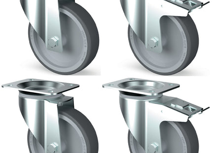 Kit of 4 stainless steel castors, swiveling, 2x brakes