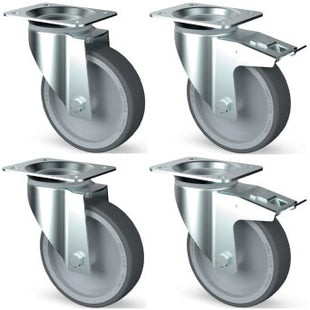 Kit of 4 stainless steel castors, swiveling, 2x brakes