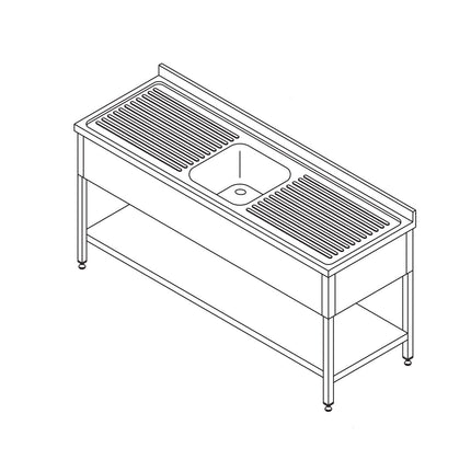 Table pour lave-vaisselle - 140 x 70 cm - avec évier et dosseret - avec étagère de rangement