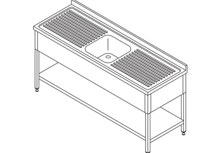 Dishwasher Table - 160 x 60cm - with Sink and Backsplash - incl Storage Shelf