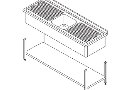 Dishwasher Table - 120 x 60 cm - with Sink and Backsplash - incl Storage Shelf