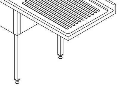 Dishwasher Table - 200 x 70cm - Left - with 2 Sinks and Backsplash - incl Storage Shelf