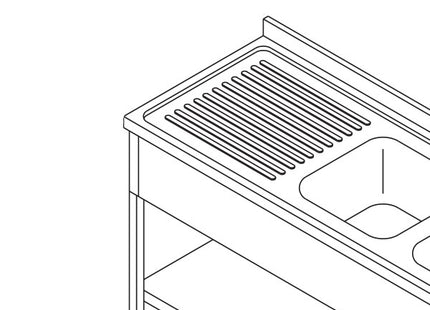 Dishwasher Table - 190 x 70cm - with 2 Sinks and Backsplash - incl Storage Shelf