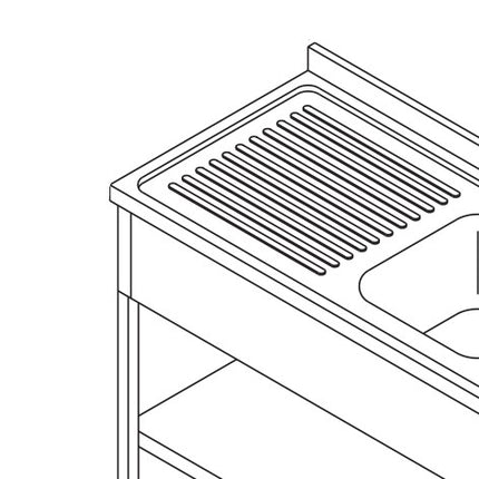 Dishwasher Table - 190 x 70cm - with 2 Sinks and Backsplash - incl Storage Shelf