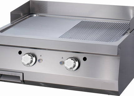 Plaque de cuisson robuste - Demi-rainurée - Unité double - Profondeur 70 cm - Gaz