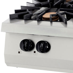 Prémiový sporák – 4 hořáky – Dvojitá jednotka – Hloubka 90 cm – 40 kW – Plyn