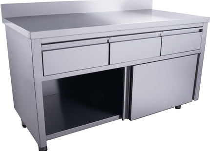 SARO skab med skydedøre, 3 skuffer og opkant, 1400 x 700 mm – detaljebillede 2