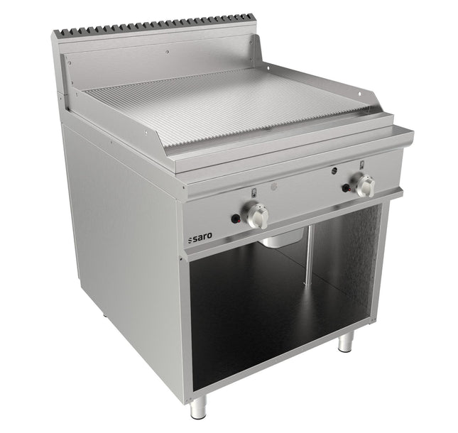 SARO gasgrillplade, 800 mm bred, fritstående, rillet 
Model LQ / FTG4BAR