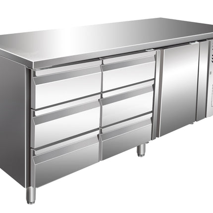 SARO Table réfrigérante avec 1 porte et 2x 3 tiroirs,
modèle KYLJA 3150 TN