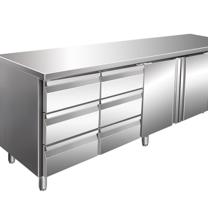SARO Table réfrigérante avec 2 portes et 2x 3 tiroirs,
modèle KYLJA 4150 TN