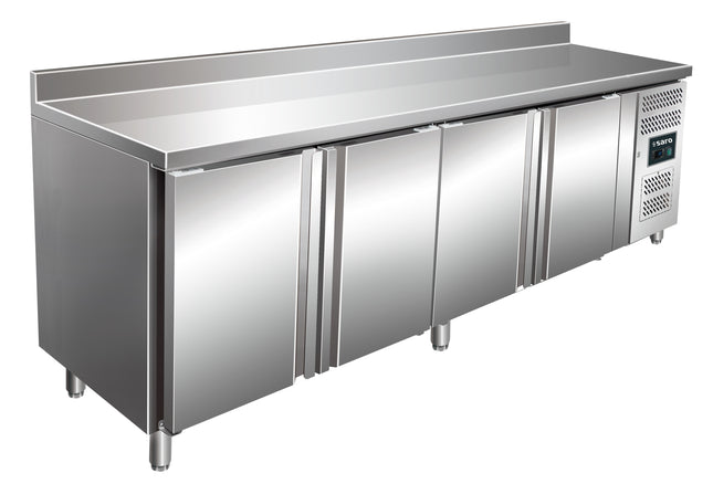 Table réfrigérante SARO avec 4 portes et dosseret,
modèle KYLJA 4200 TN