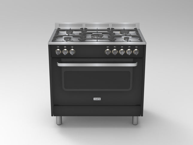 SARO multifunktionskomfur, gaz/el 
Model TS95C61LNE, sort – detaljebillede 1
