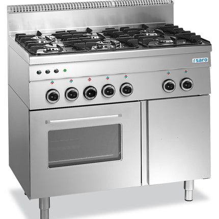 SARO gaskomfur med gasovn, 6 blus, 600 Line
model G6SFA6