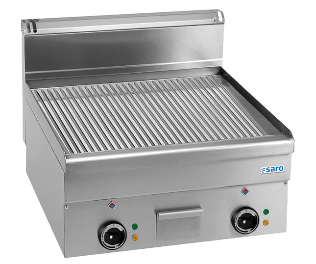 SARO elektrický grilovací talíř žebrovaný stůl 600x600
model EFT66R