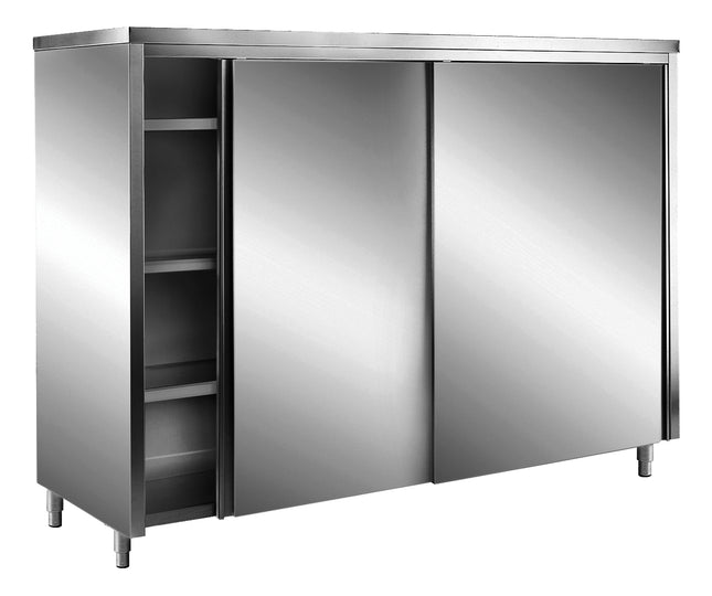 SARO Stainless steel storage cabinets with sliding doors AISI 430, flat roof, 1000x700
