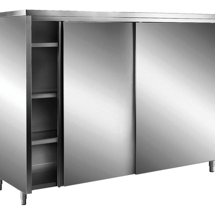 SARO RVS opbergkasten met schuifdeuren AISI 430, plat dak, 1800x700