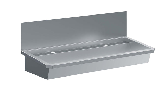 LAVABO INOX 2 ROBINET VIDANGE 1200MM BOUCHON ET PARE-ÉCLABOUSSURES INCLUS, HORS ROBINETS