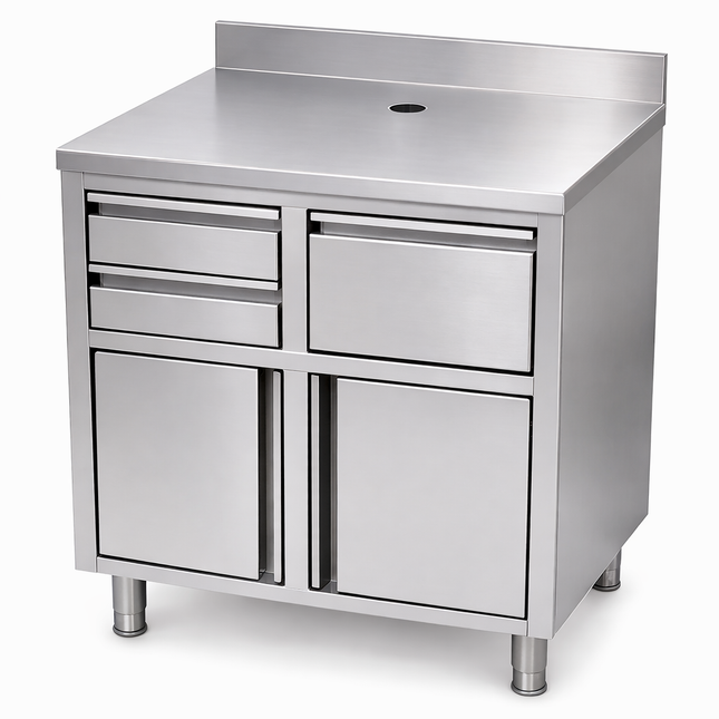 TABLE DE TRAVAIL CAFÉ EN ACIER INOXYDABLE 1000X600X1150