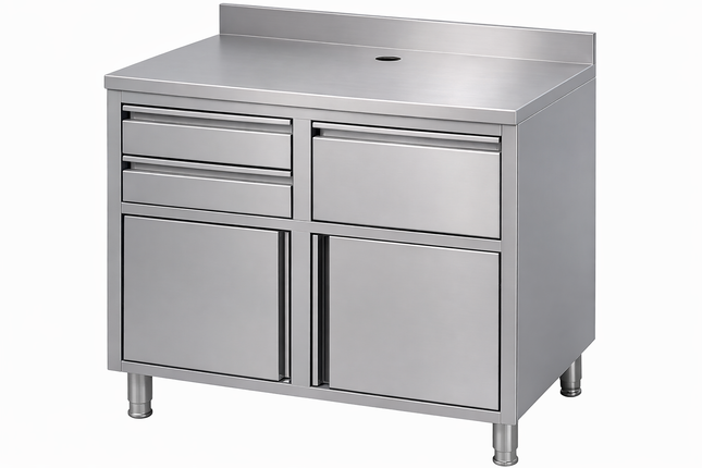 TABLE DE TRAVAIL CAFÉ EN ACIER INOXYDABLE 1250X600X1150