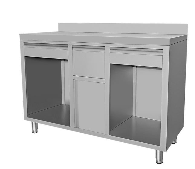 TABLE DE TRAVAIL CAFÉ EN ACIER INOXYDABLE 1500X600X1150