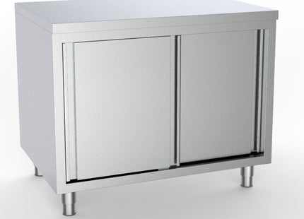 Arbejdsbord - rustfri stål - skydedøre - Mål: 600 x 1000 mm