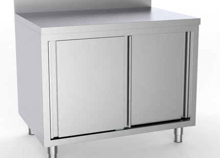 Arbejdsbord i rustfrit stål med skydedøre 600 x 1600 mm (med opstand)
