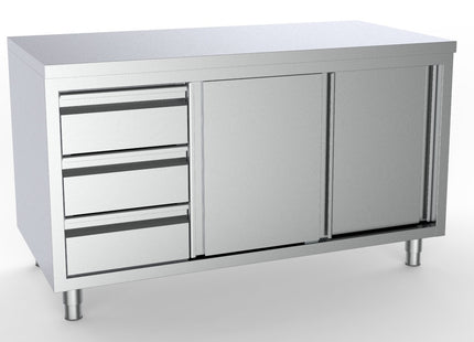 Arbejdsbord med skydedøre og skuffer til venstre - 700 x 1600 mm