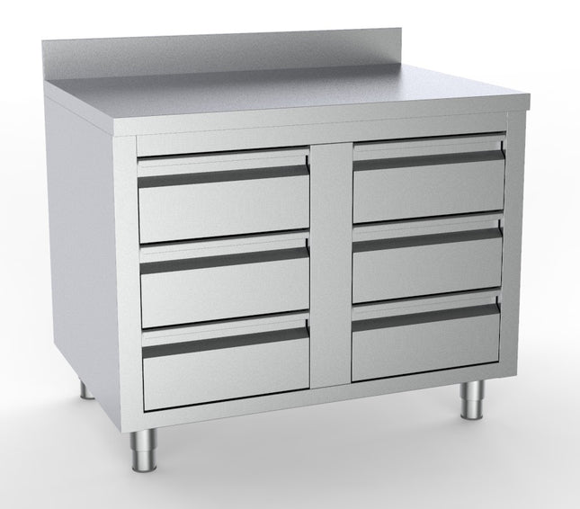 700 WORKTABLE WITH 6 DRAWERS WITH UPSTAND 1000