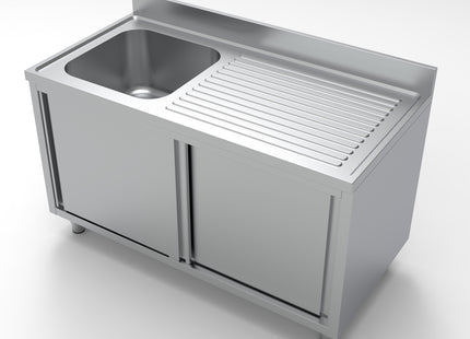 Bord med 1 vask - venstre - skydedøre - 700 x 1400 mm