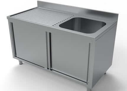 Bord med vask og skydedøre - 1 kumme til højre - 700 x 1400 mm