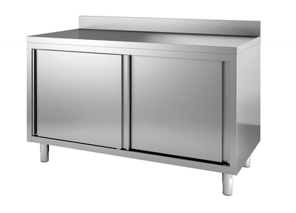 Arbejdsbord i rustfrit stål med skydedøre 700 x 2000 mm (med opstand)